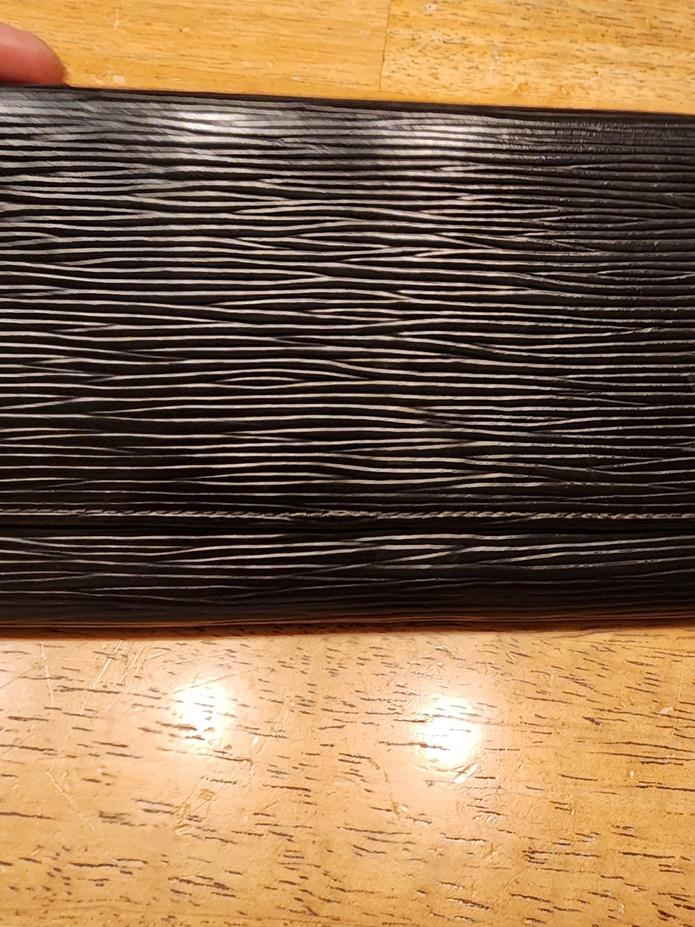 Black Textured Long Wallet - Wavy Epi Grain